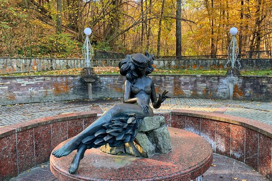 Truskavets, Ukraine - November, 2021: Mineral water Yuzya, Truskavets. Pump room.