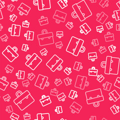 White line Briefcase icon isolated seamless pattern on red background. Business case sign. Business portfolio. Vector