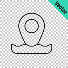 Black line Location fishing icon isolated on transparent background. Fishing place. Vector