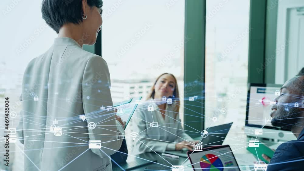Poster Business communication network concept. Software as a service. Digital transformation. ERP. Enterprise Resources Planning.