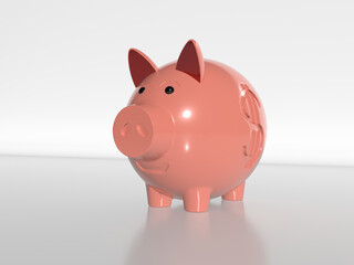 3D rendering. Pink ceramic pig piggy bank on white background