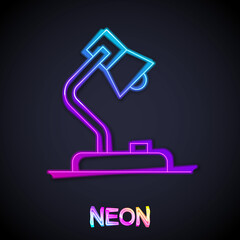 Glowing neon line Table lamp icon isolated on black background. Vector