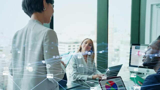 Business communication network concept. Software as a service. Digital transformation. ERP. Enterprise Resources Planning.