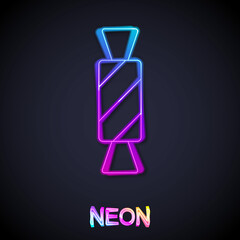 Glowing neon line Candy icon isolated on black background. Happy Halloween party. Vector