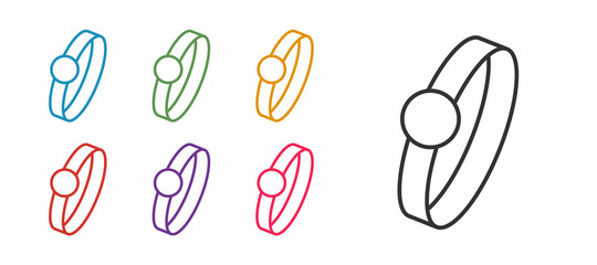 Set line Diamond engagement ring icon isolated on white background. Set icons colorful. Vector