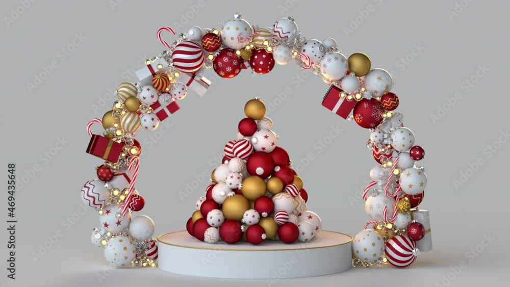 Aufkleber christmas tree of balls and ornaments. last 2 seconds are loopable. 3d render animation