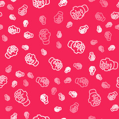 White line Smart glasses mounted on spectacles icon isolated seamless pattern on red background. Wearable electronics smart glasses with camera and display. Vector