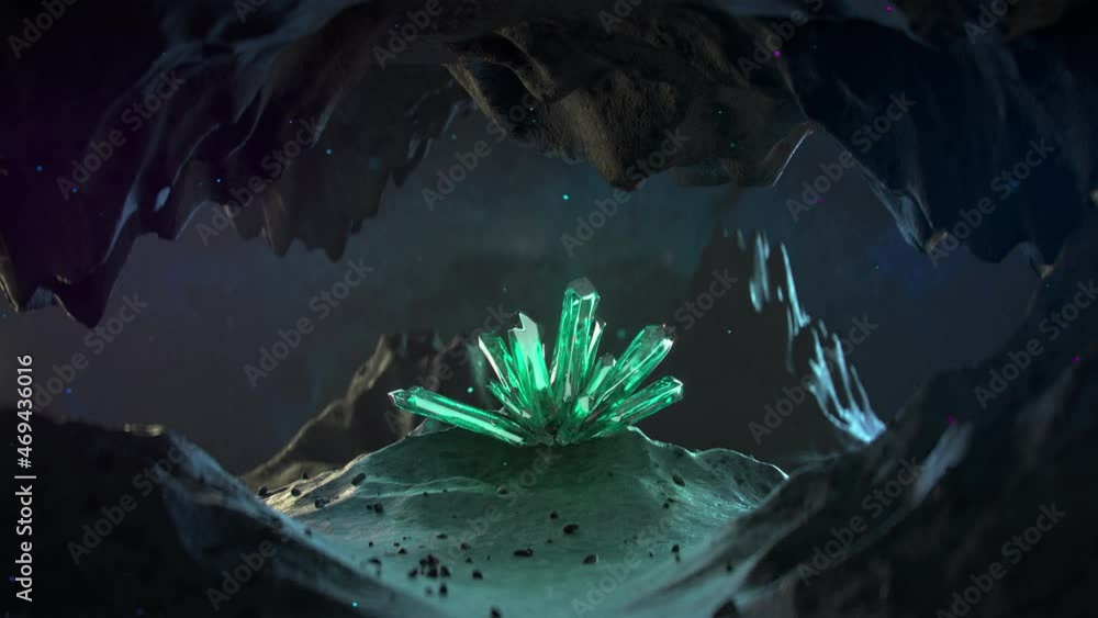 Poster mineral druse on alien planet. space mining concept. 3d render animation