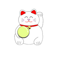 Maneki Neko , Lucky Japanese Cat holding Green Crytal , Rich Safe and Healthy