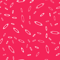 White line Rolling pin icon isolated seamless pattern on red background. Vector