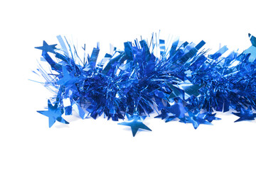 Blue Christmas tinsel with stars.