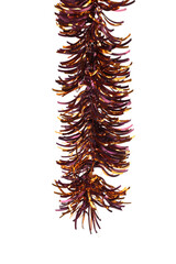 Colorful Christmas tinsel. Brown and gold.