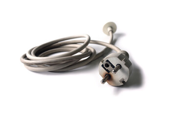 Close-up of a burn power plug causing a short circuit from alternating current power supply....