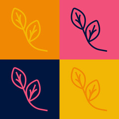 Pop art line Leaf icon isolated on color background. Leaves sign. Fresh natural product symbol. Vector