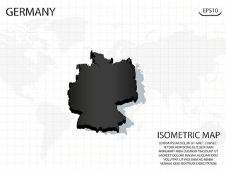 3D Map black of Germany on world map background .Vector modern isometric concept greeting Card illustration eps 10.