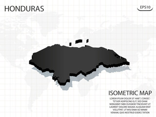 3D Map black of Honduras on world map background .Vector modern isometric concept greeting Card illustration eps 10.