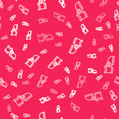 White line Leprechaun boot icon isolated seamless pattern on red background. Happy Saint Patricks day. National Irish holiday. Vector