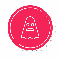 White line Ghost icon isolated on white background. Happy Halloween party. Red circle button. Vector