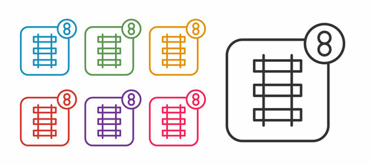 Fototapeta premium Set line Online ticket booking and buying app interface icon isolated on white background. E-tickets ordering. Electronic train ticket on screen. Set icons colorful. Vector