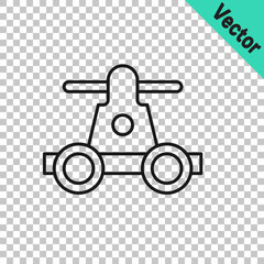 Black line Draisine handcar railway bicycle transport icon isolated on transparent background. Vector