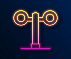 Glowing neon line Train traffic light icon isolated on black background. Traffic lights for the railway to regulate the movement of trains. Vector