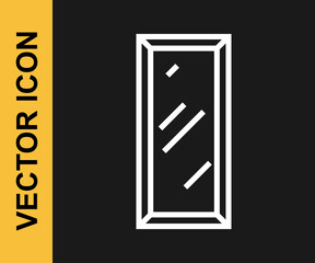 White line Big full length mirror for bedroom, shops, backstage icon isolated on black background. Vector