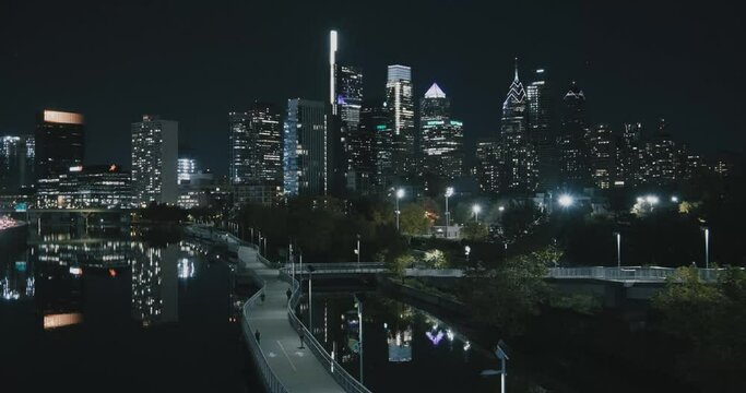 Philadelphia at night, with Schuylkill Banks walkway