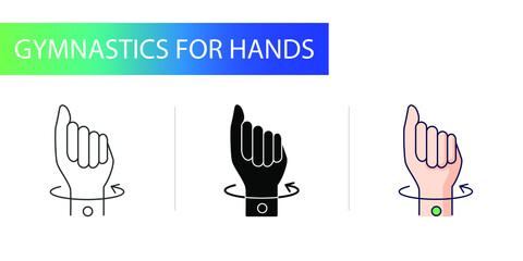 Carpal tunnel syndrome, icons set, rotation of the hand in the wrist