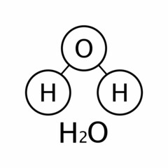 H2O water molecule icon consisting of oxygen and hydrogen. Flat. Vector illustration