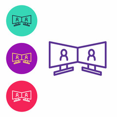 Fototapeta premium Set line Video chat conference icon isolated on white background. Online meeting work form home. Remote project management. Set icons colorful. Vector