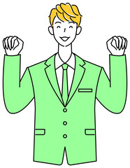 ガオー！のポーズをしているスーツ姿の可愛いい男性 イラスト ベクター