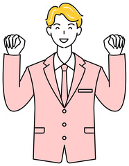 ガオー！のポーズをしているスーツ姿の可愛いい男性 イラスト ベクター