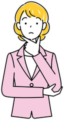 解決策を考えているスーツ姿の可愛いい女性 イラスト ベクター