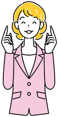 指を指しているポーズをしているスーツ姿の可愛いい女性 イラスト ベクター