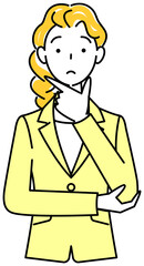 解決策を考えているスーツ姿の可愛いい女性 イラスト ベクター