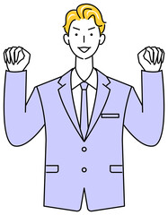 ガオー！のポーズをしているスーツ姿の可愛いい男性 イラスト ベクター