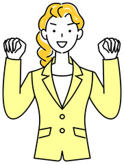 ガオー！のポーズをしているスーツ姿の可愛いい女性 イラスト ベクター