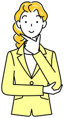 前向きに解決策を考えているスーツ姿の可愛いい女性 イラスト ベクター