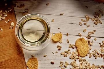 wooden kitchen items food muesli view from above