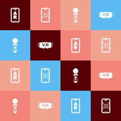 Set pop art Augmented reality AR, 3d modeling, VR controller game and Virtual glasses icon. Vector