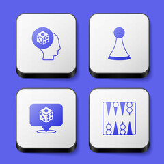 Set Game dice, Chip for board game, and Backgammon icon. White square button. Vector