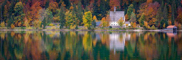 Walchensee im Herbst - Panorama - obrazy, fototapety, plakaty