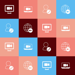 Set pop art Video chat conference, and icon. Vector