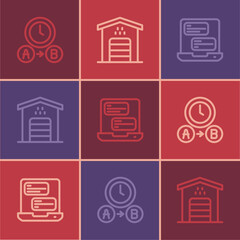 Set line Taxi waiting time, mobile app and Garage for taxi car icon. Vector