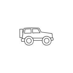 Beach car icon in flat black line style, isolated on white 