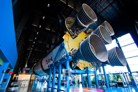 F-1 engines of the first stage of the Saturn V at the Saturn V Hall at the Davidson Center for Space Exploration, U.S. Rocket and Space Center