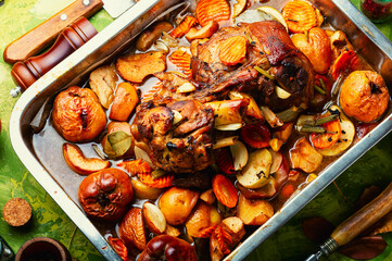 Pork shank baked with apples