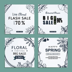 Blue spring sale social media posts collection template set
