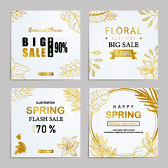 Luxury gold spring sale social media posts collection template set