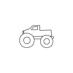 monster car icon, monster truck symbol in flat black line style, isolated on white 